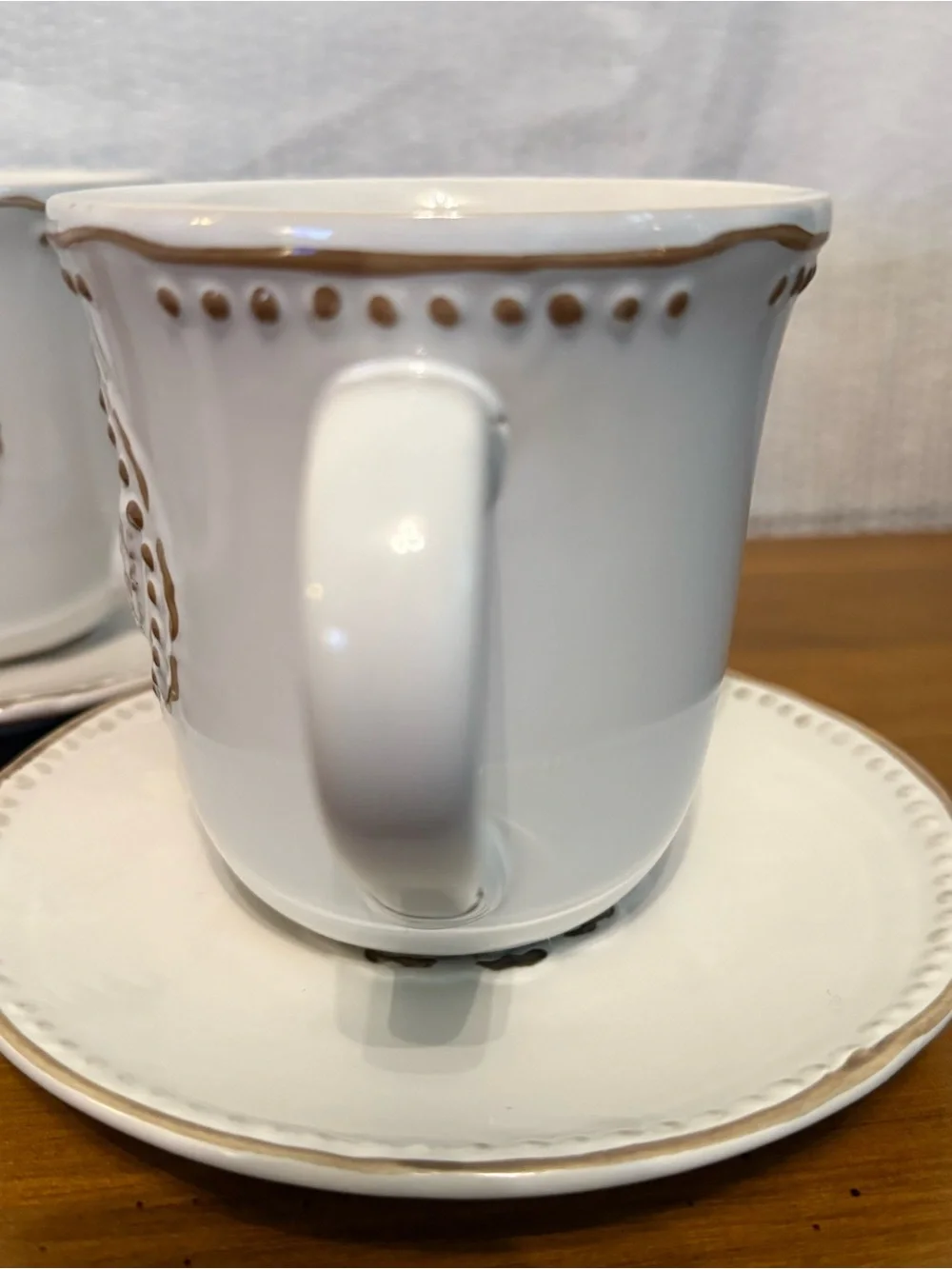 3 Pfaltzgraff Hen Coffee Mugs/ Saucer Embossed Cups Farmhouse Cottage Rooster
